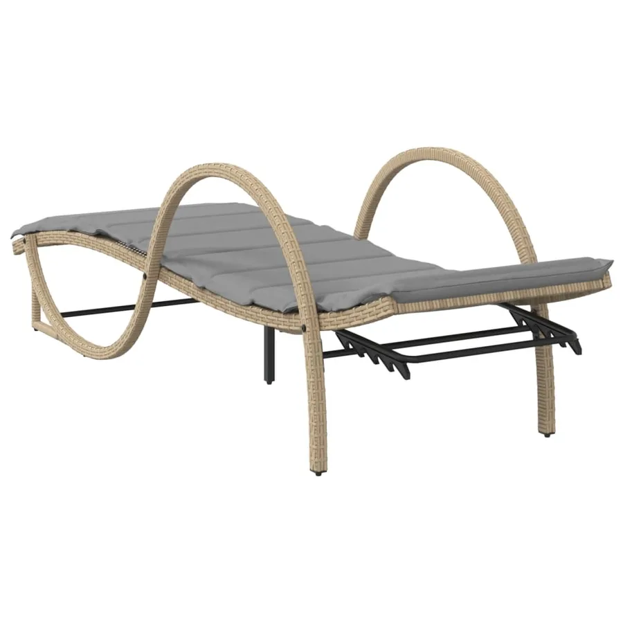 Chaise longue avec coussin beige 60x199x42 cm résine tressée - 6