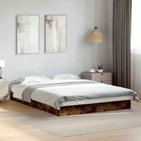 Cadre de lit sans matelas chêne fumé 140x200 cm bois ingénierie