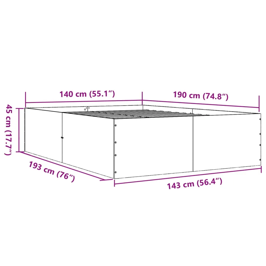 Cadre de lit sans matelas sonoma gris 140x190 cm - 10