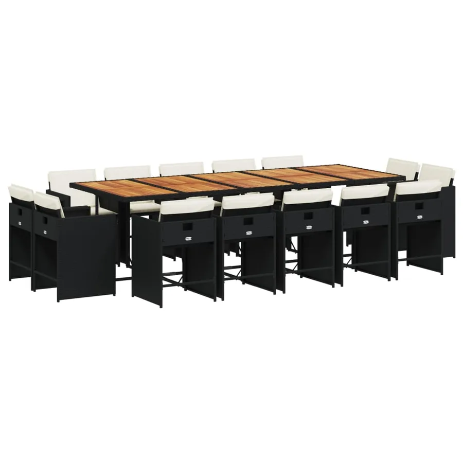 Ensemble à manger de jardin 15 pcs coussins noir résine tressée - 2