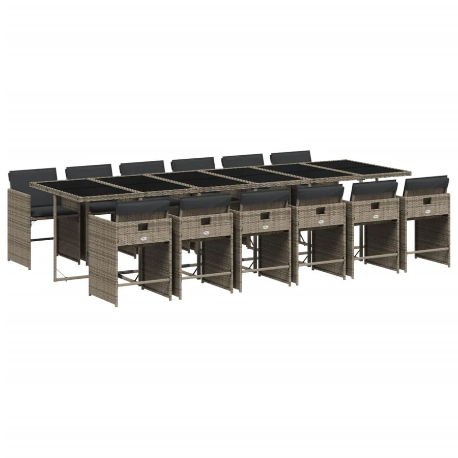 Ensemble à manger de jardin coussins 13 pcs gris résine tressée - 2