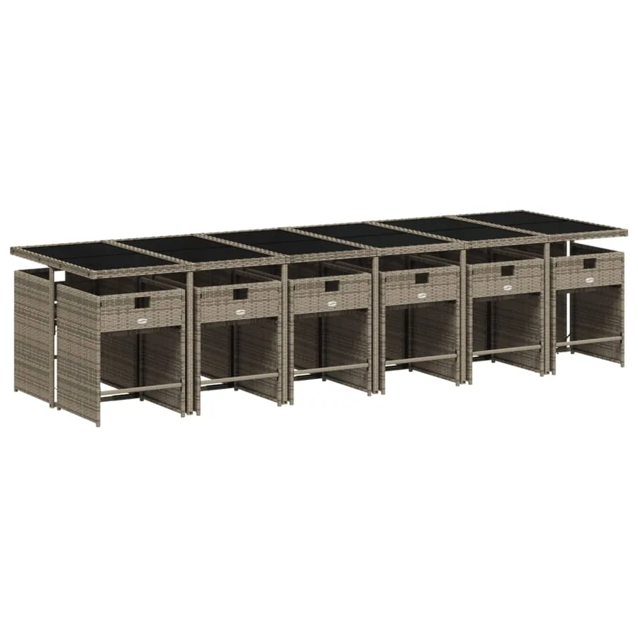 Ensemble à manger de jardin coussins 13 pcs gris résine tressée - 3