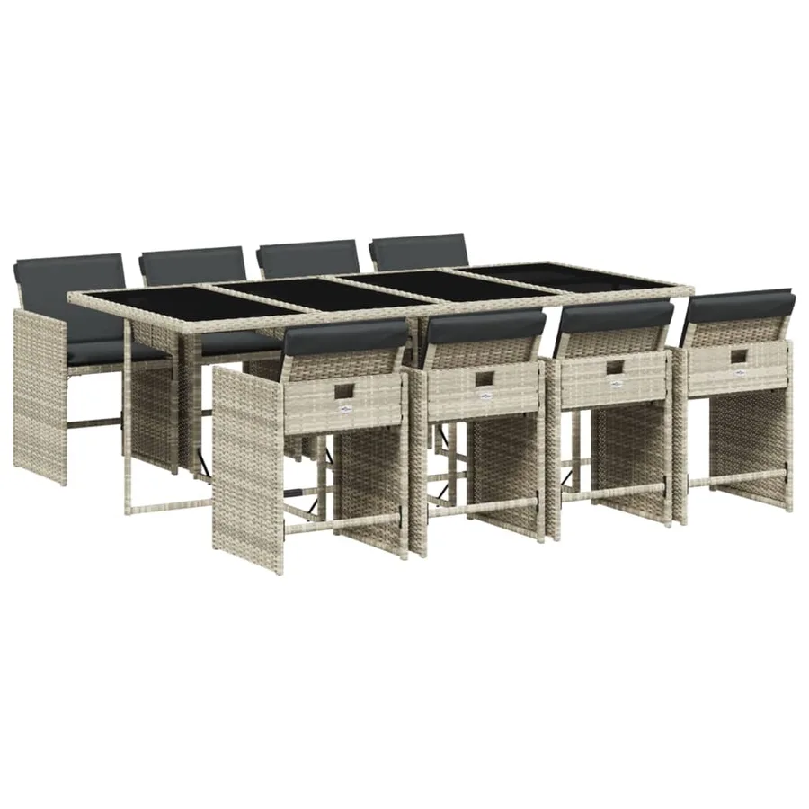 Ensemble à manger de jardin et coussins 9 pcs gris clair rotin - 2
