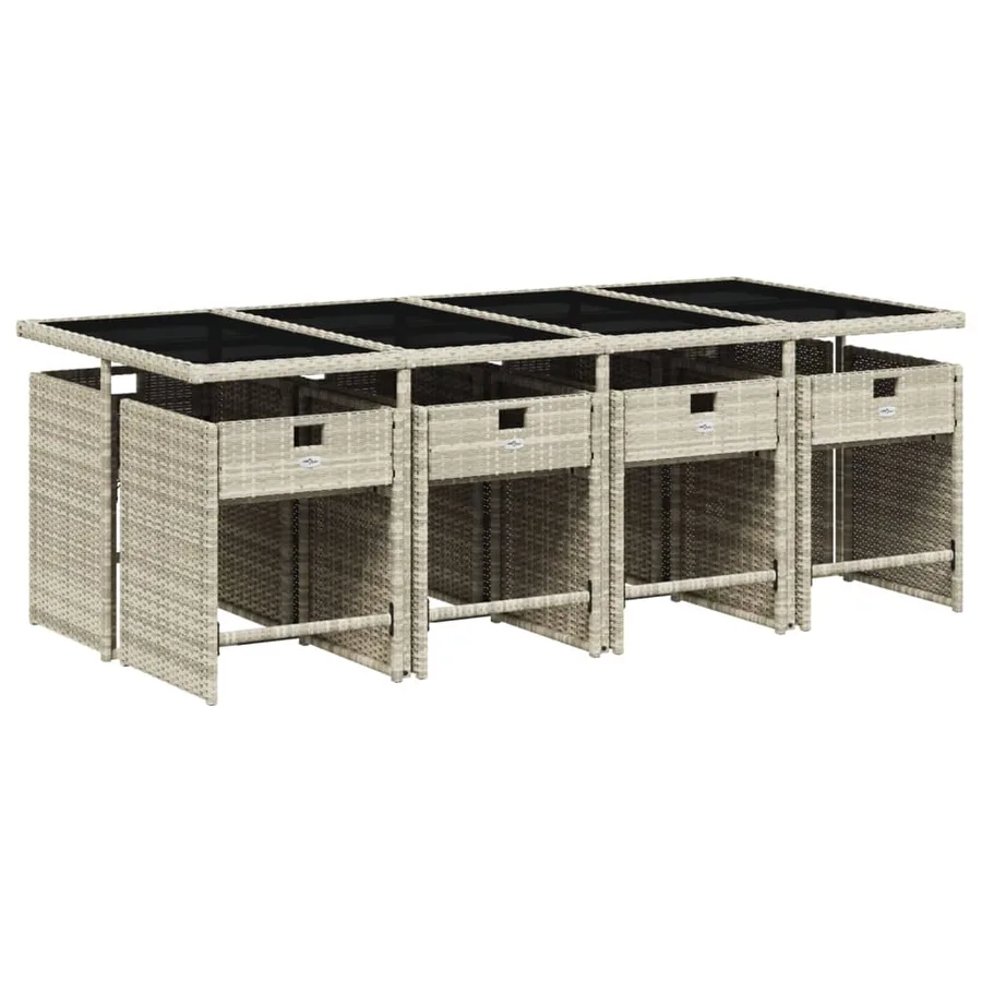 Ensemble à manger de jardin et coussins 9 pcs gris clair rotin - 3