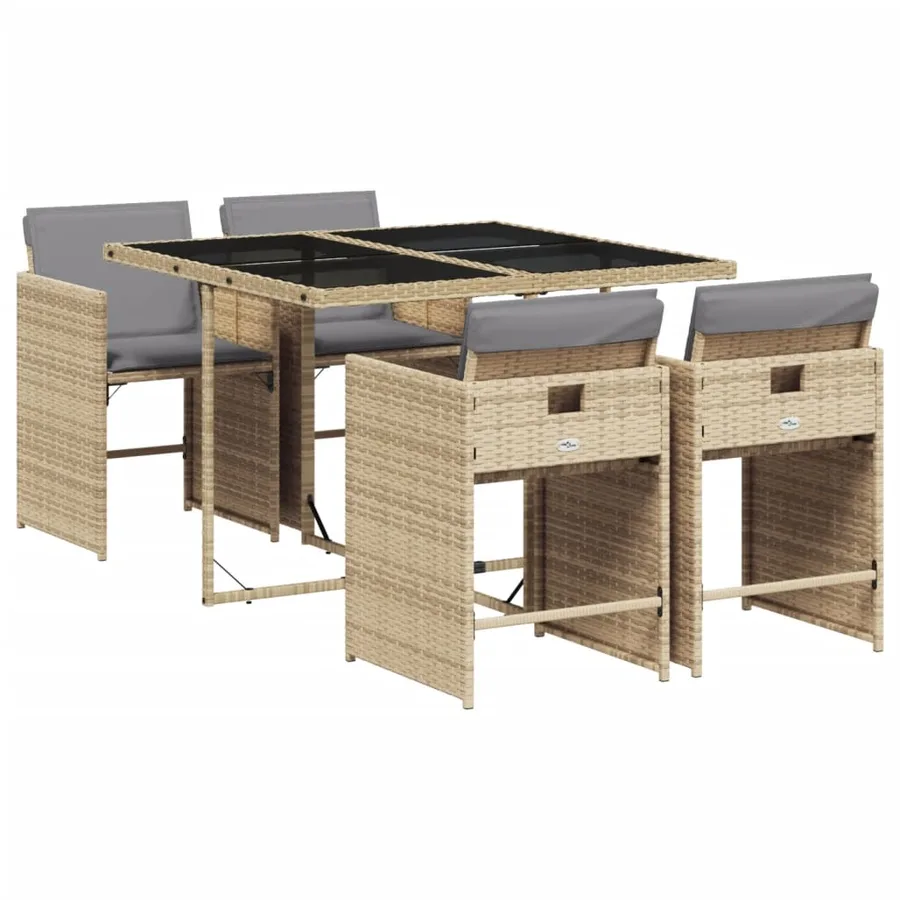 Ensemble à manger de jardin coussins 5 pcs mélange beige rotin - 2