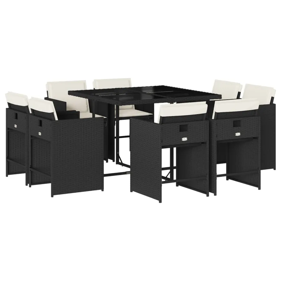 Ensemble à manger de jardin 9pcs coussins noir résine tressée - 2