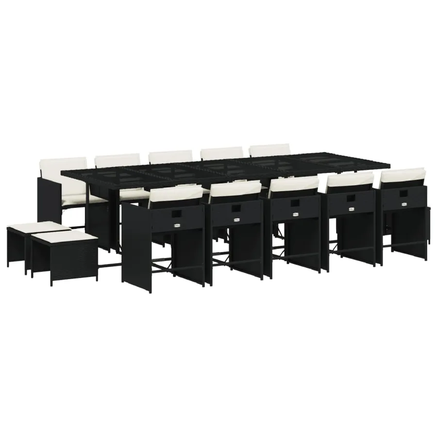Ensemble à manger de jardin 15 pcs coussins noir résine tressée - 2