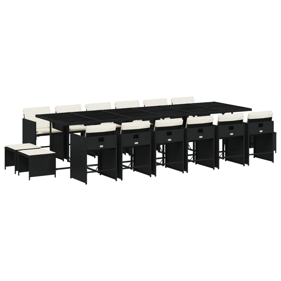 Ensemble à manger de jardin 17 pcs coussins noir résine tressée - 2