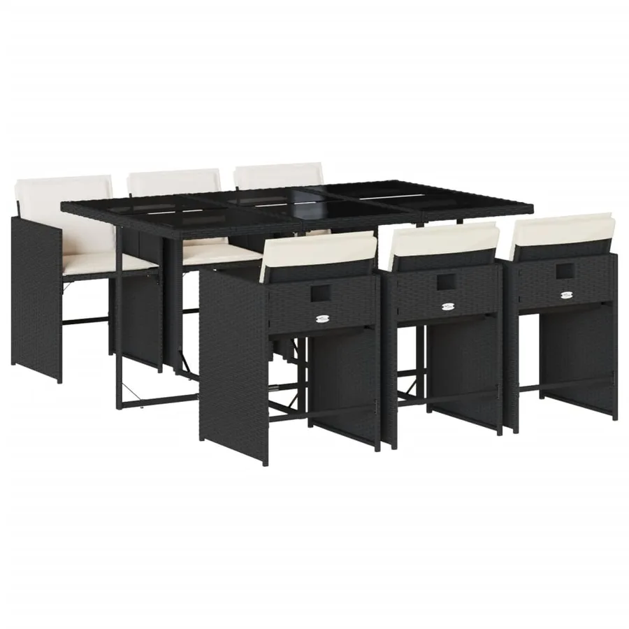 Ensemble à manger de jardin coussins 7pcs Noir Résine tressée - 2