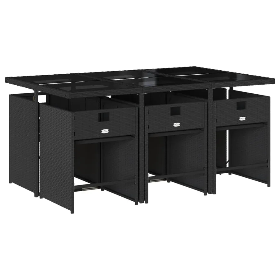 Ensemble à manger de jardin coussins 7pcs Noir Résine tressée - 3
