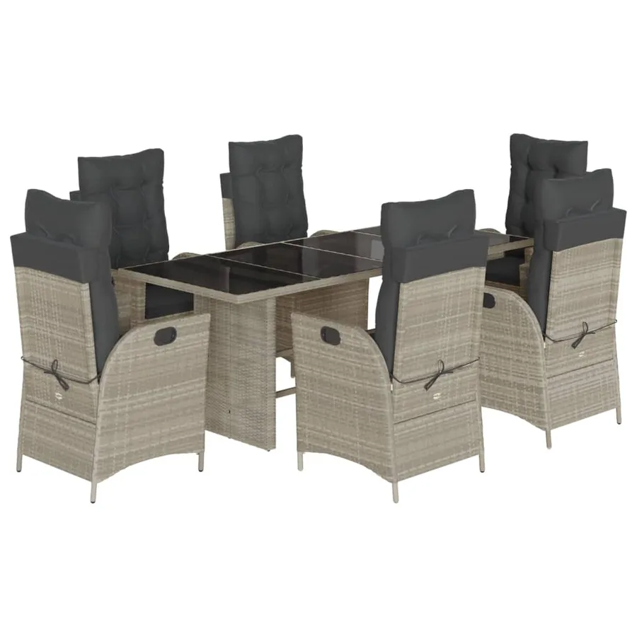 Ensemble à manger de jardin et coussins 7 pcs gris clair rotin - 2