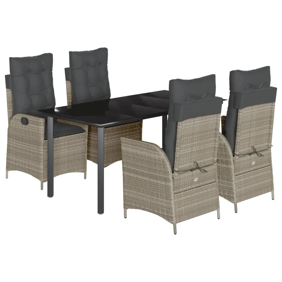 Ensemble à manger de jardin et coussins 5 pcs gris clair rotin - 2
