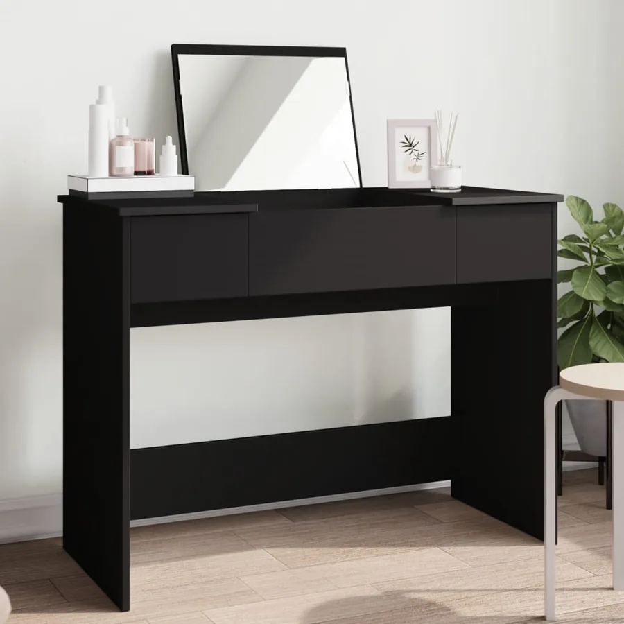 Coiffeuse avec miroir noir 100x45x76 cm