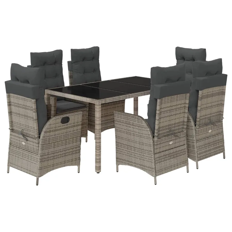 Ensemble à manger de jardin et coussins 7 pcs gris rotin - 2