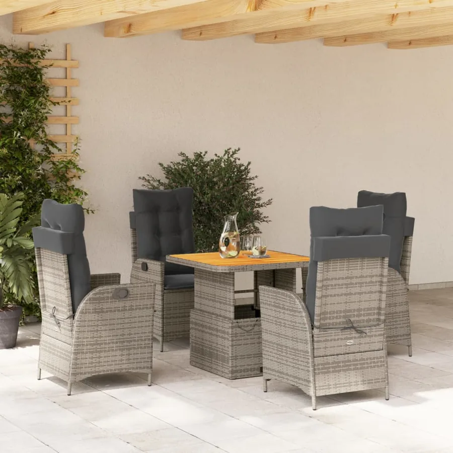 Ensemble à manger de jardin 5 pcs coussins gris résine tressée