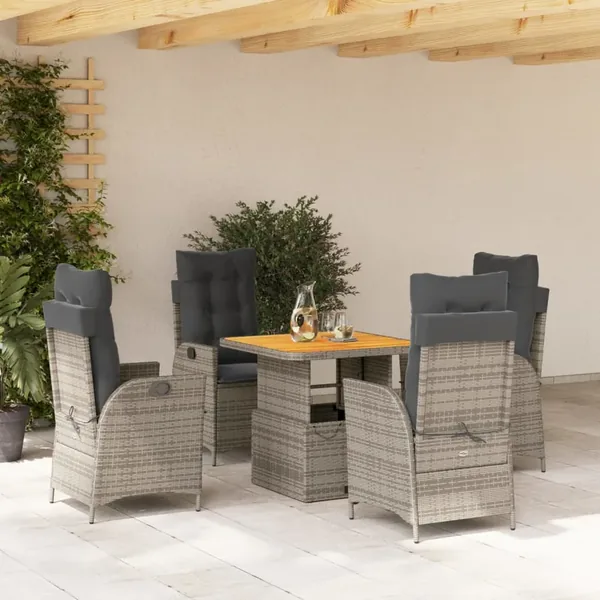 Ensemble à manger de jardin 5 pcs coussins gris résine tressée