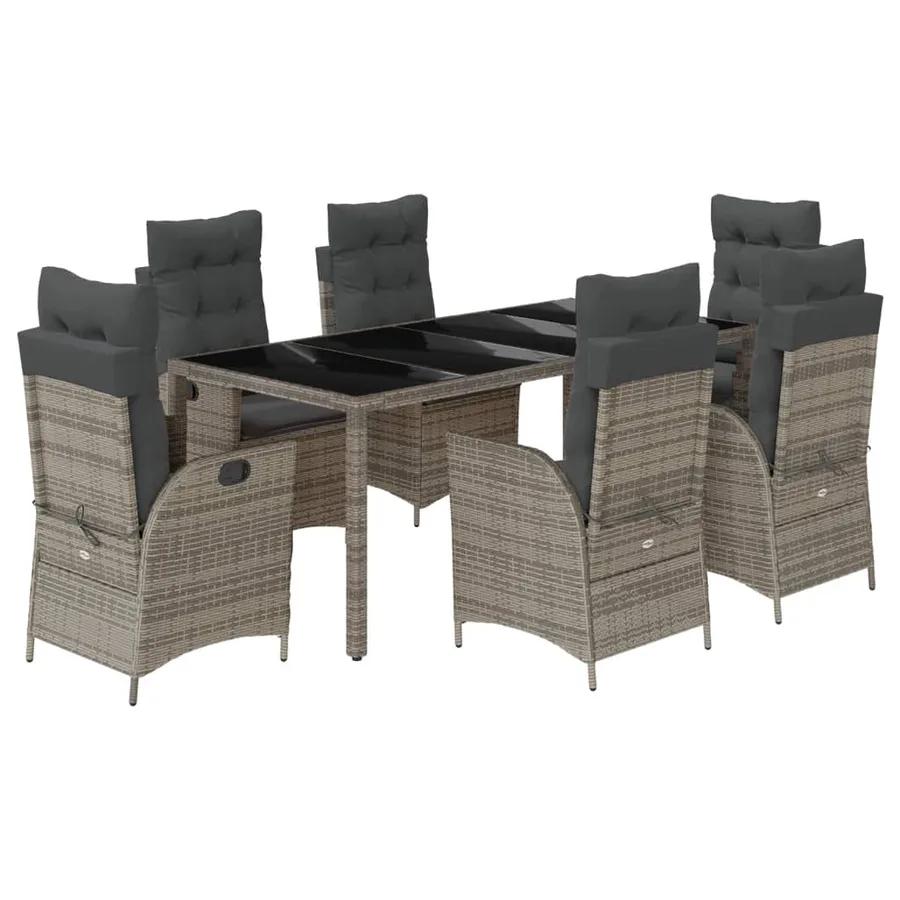 Ensemble à manger de jardin et coussins 7 pcs gris rotin - 2