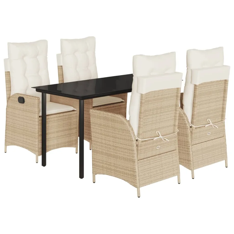Ensemble à manger de jardin avec coussins 5pcs Beige poly rotin - 2