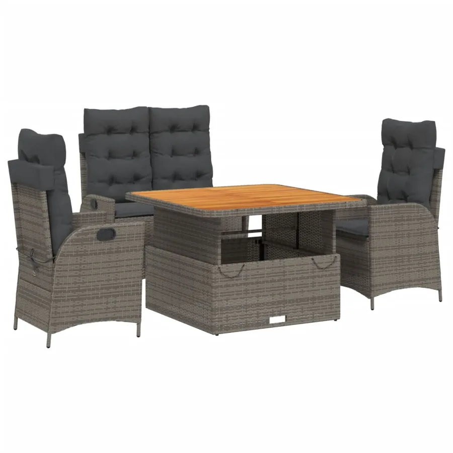 Ensemble à manger jardin 4pcs et coussins Gris Résine tressée - 2