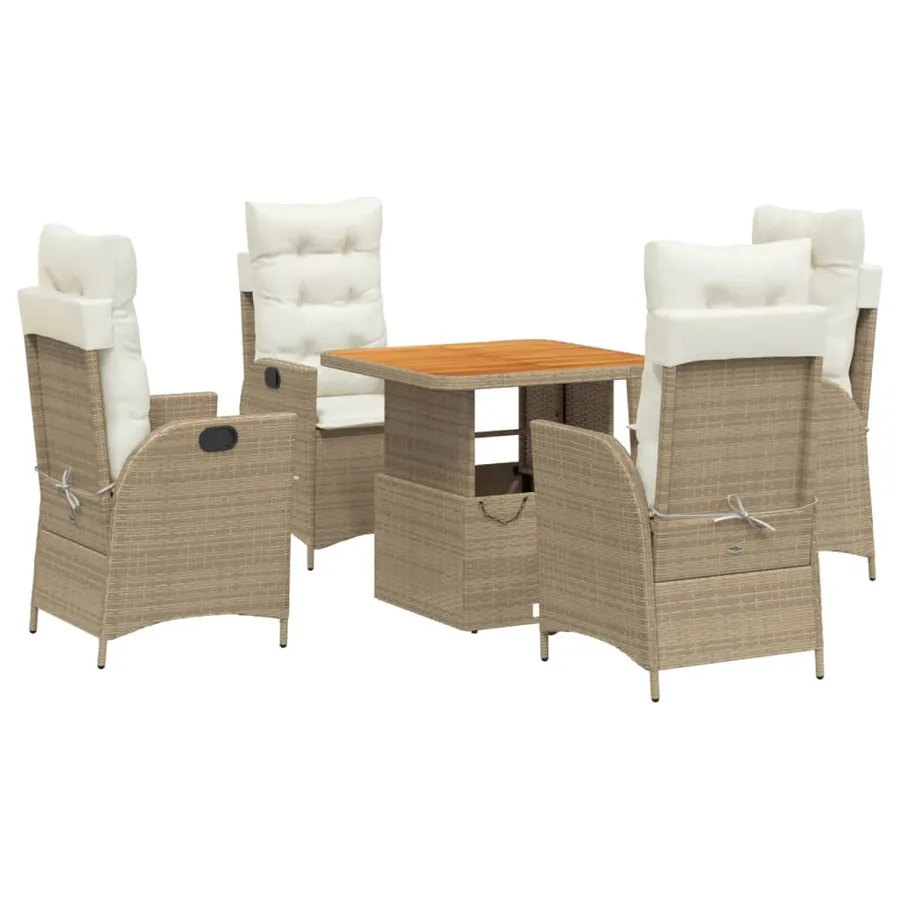Ensemble à manger de jardin avec coussins 5pcs Beige poly rotin - 2