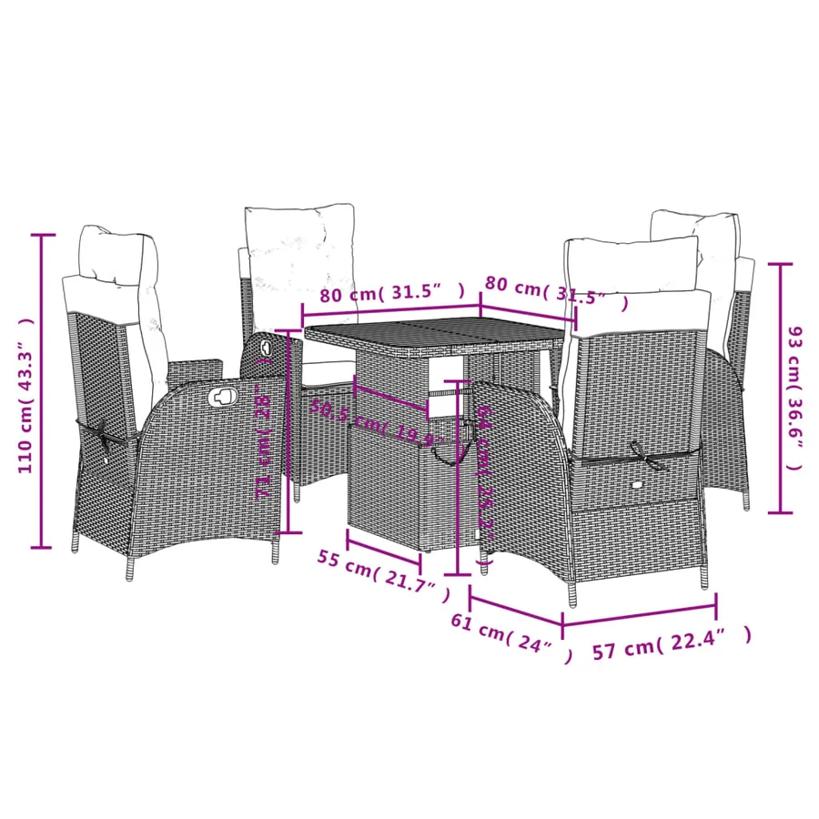 Ensemble à manger de jardin avec coussins 5pcs Beige poly rotin - 8