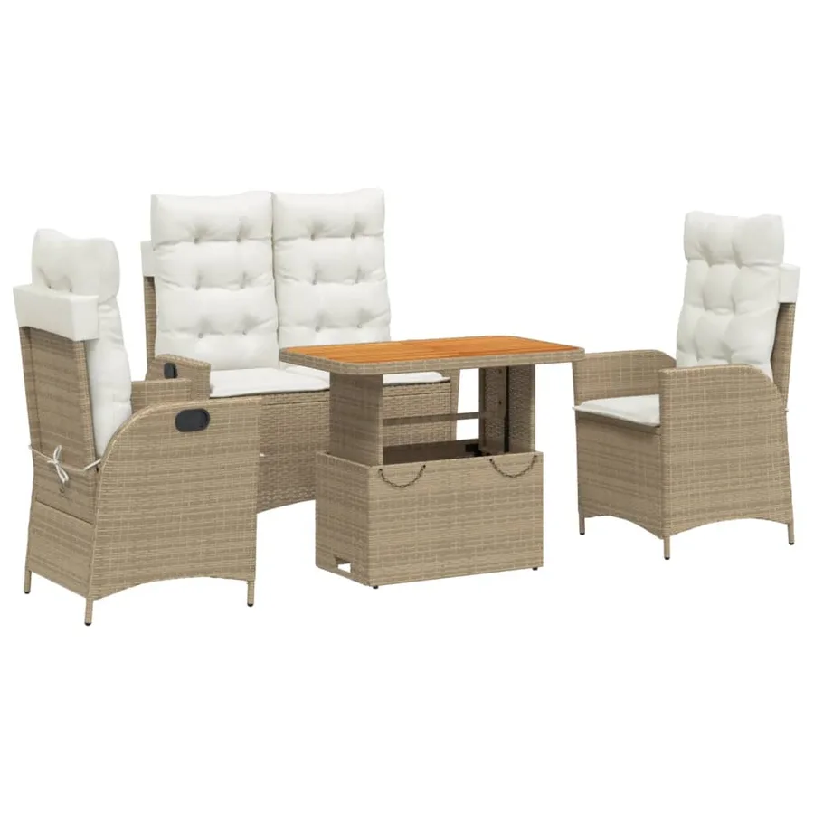 Ensemble à manger de jardin coussins 4 pcs beige résine tressée - 2