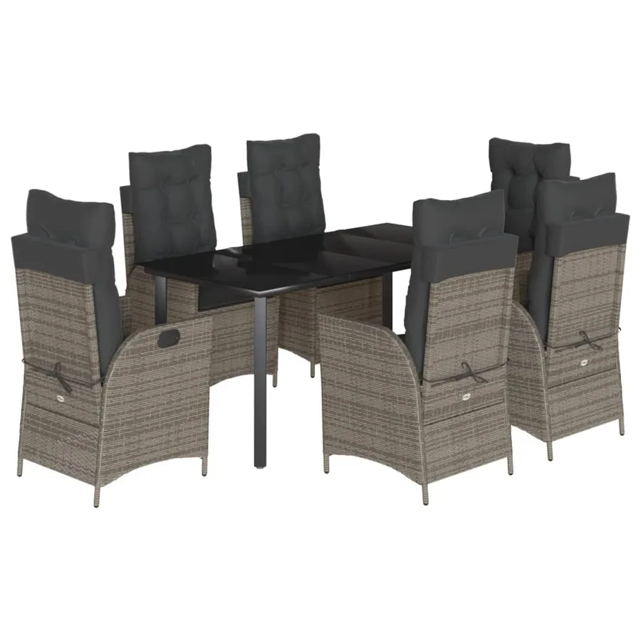 Ensemble à manger de jardin et coussins 7 pcs gris rotin - 2