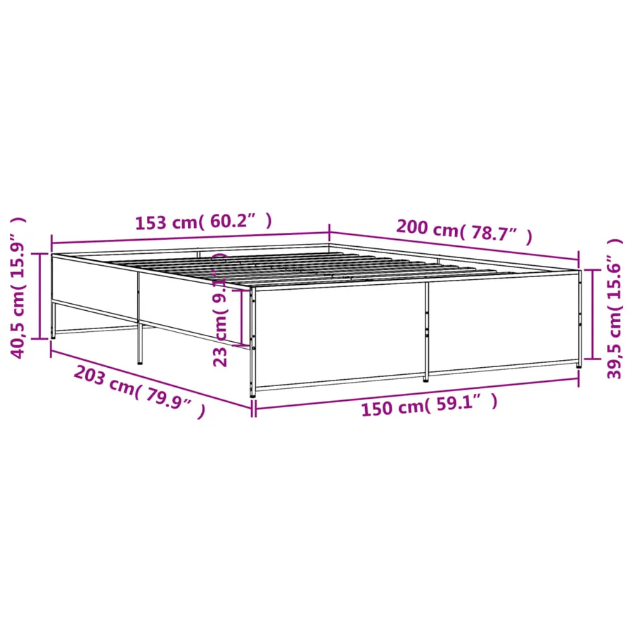 Cadre de lit sans matelas noir 150x200 cm - 9