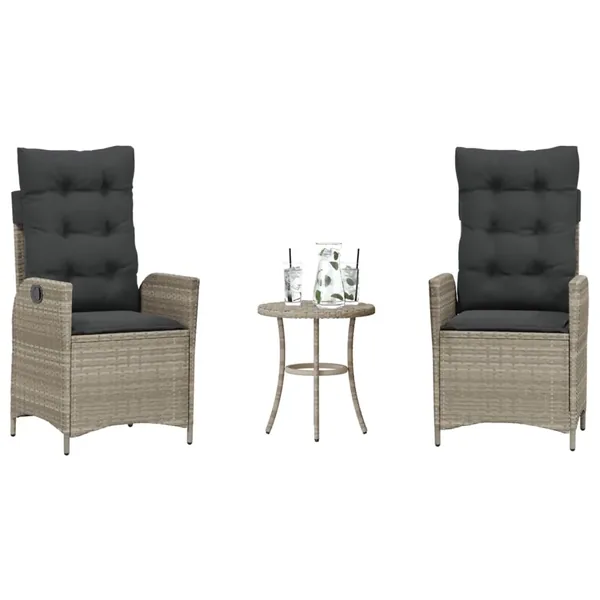 Ensemble de bistro 3 pcs et coussins gris clair résine tressée