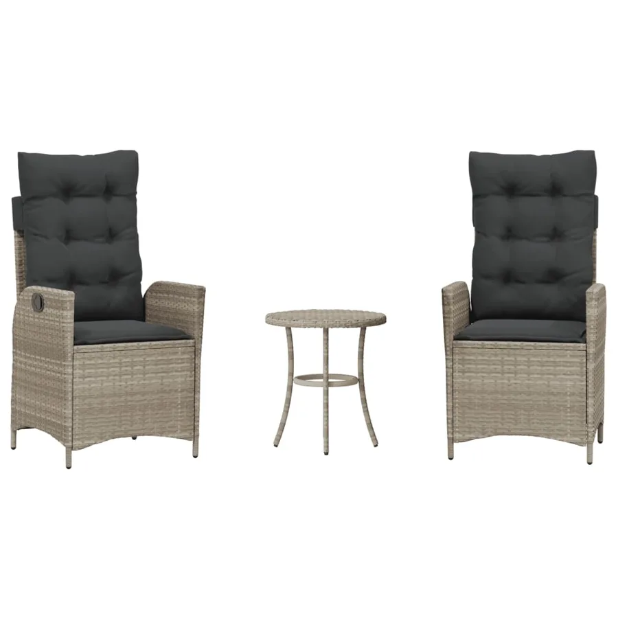 Ensemble de bistro 3 pcs et coussins gris clair résine tressée - 2