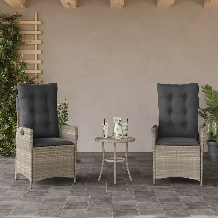 Ensemble de bistro 3 pcs et coussins gris clair résine tressée - 3