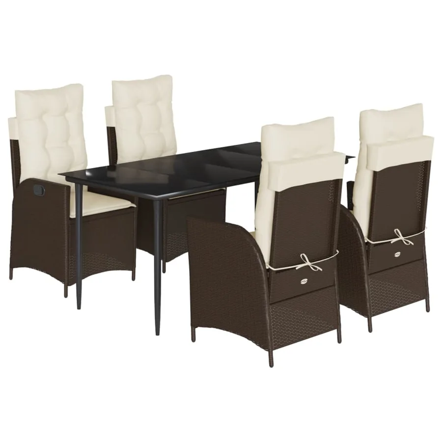 Ensemble à manger de jardin 5 pcs et coussins marron poly rotin - 2