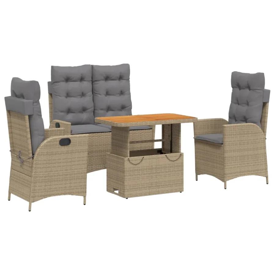 Ensemble à manger de jardin coussins 4 pcs beige résine tressée - 2