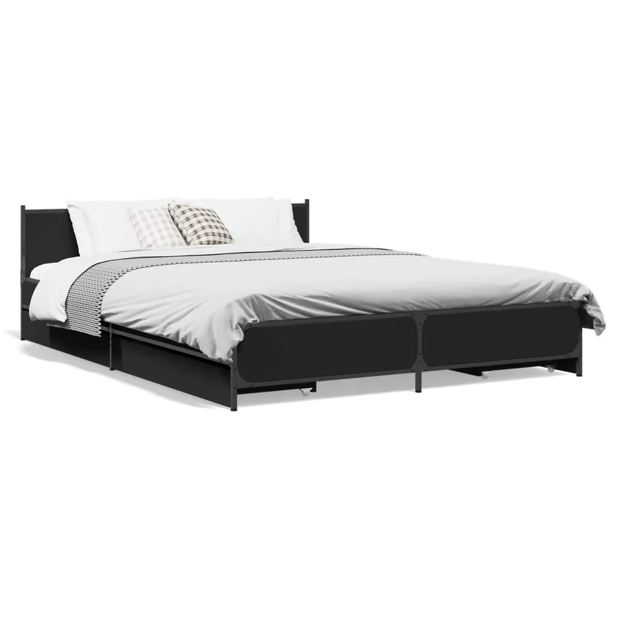 Cadre de lit avec tiroirs sans matelas noir 135x190 cm - 2