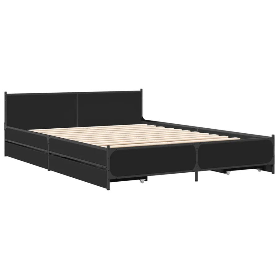 Cadre de lit avec tiroirs sans matelas noir 135x190 cm - 3