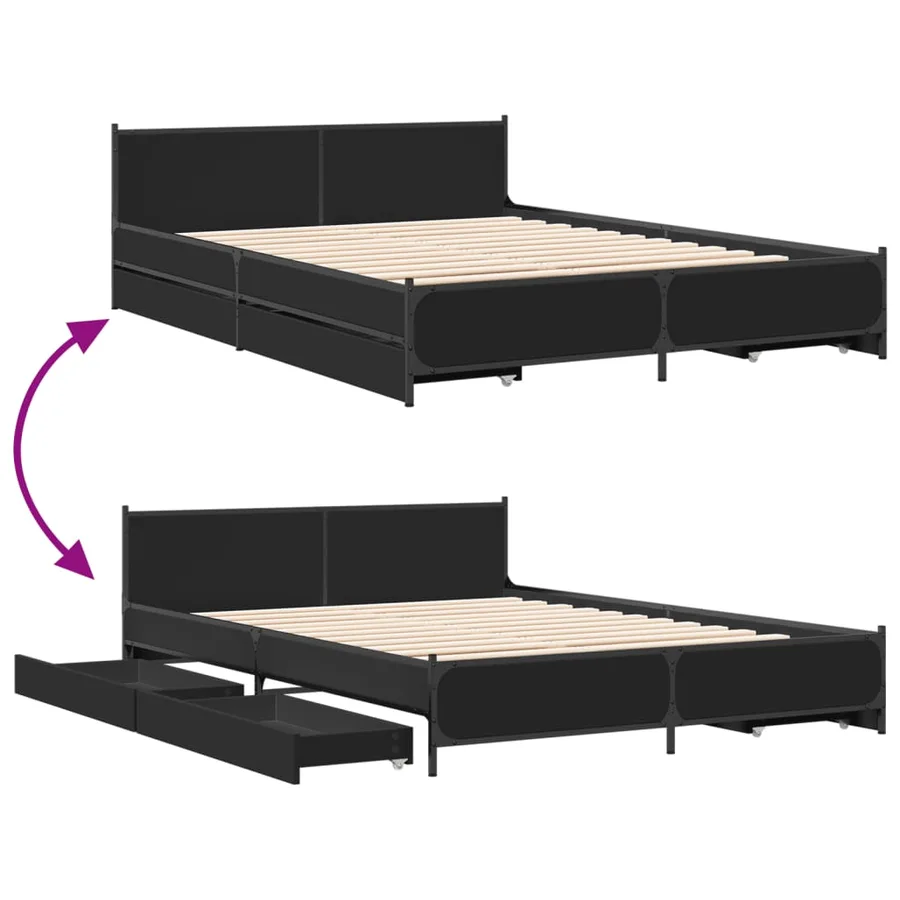 Cadre de lit avec tiroirs sans matelas noir 135x190 cm - 7