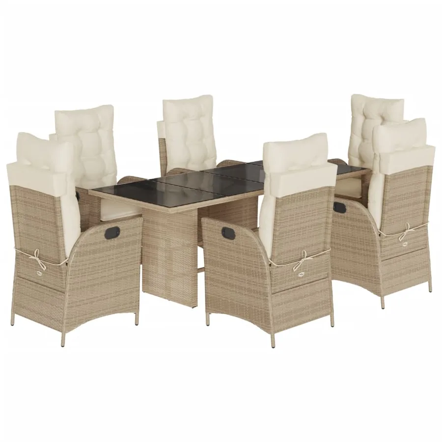 Ensemble à manger de jardin et coussins 7 pcs beige poly rotin - 2