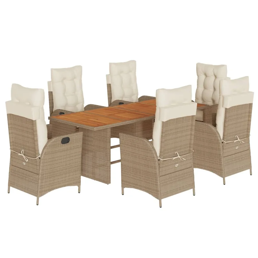 Ensemble à manger de jardin et coussins 7 pcs beige poly rotin - 2