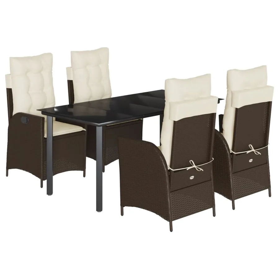 Ensemble à manger de jardin 5 pcs et coussins marron poly rotin - 2