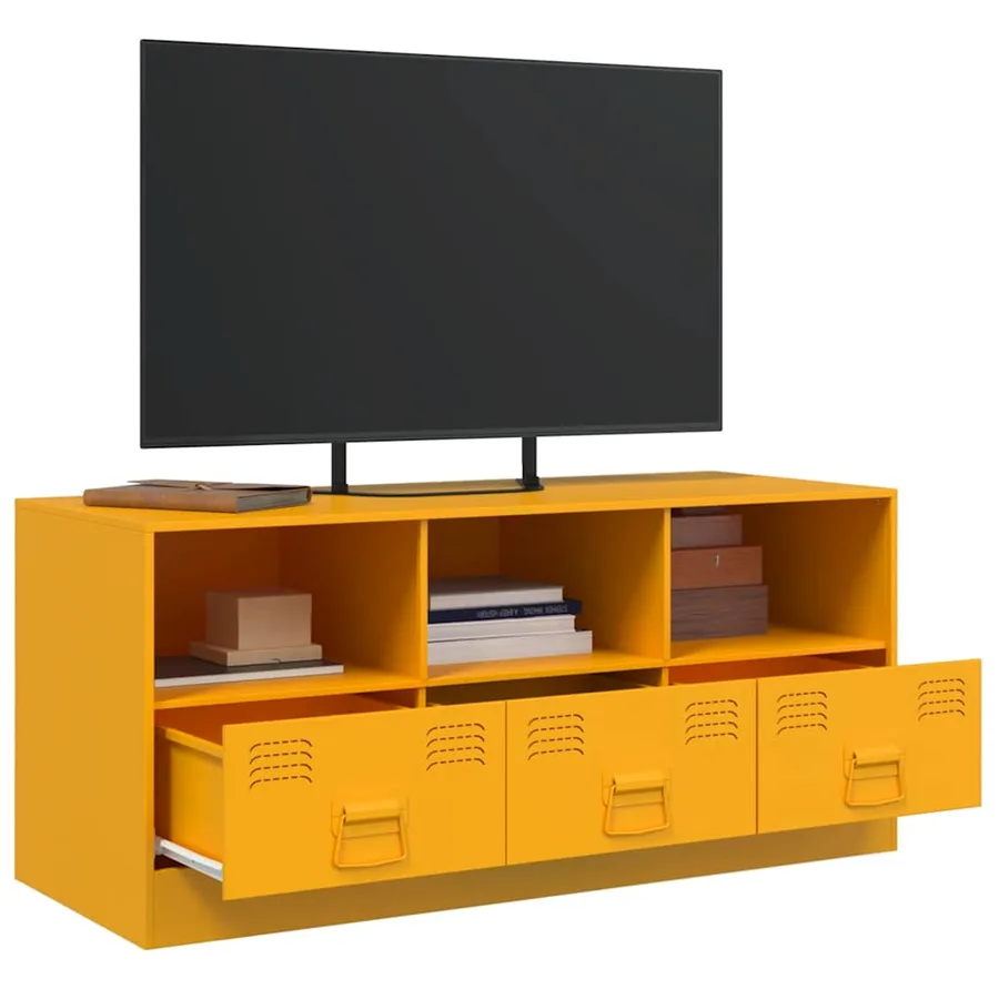 Meuble TV jaune moutarde 99x39x44 cm acier - 5