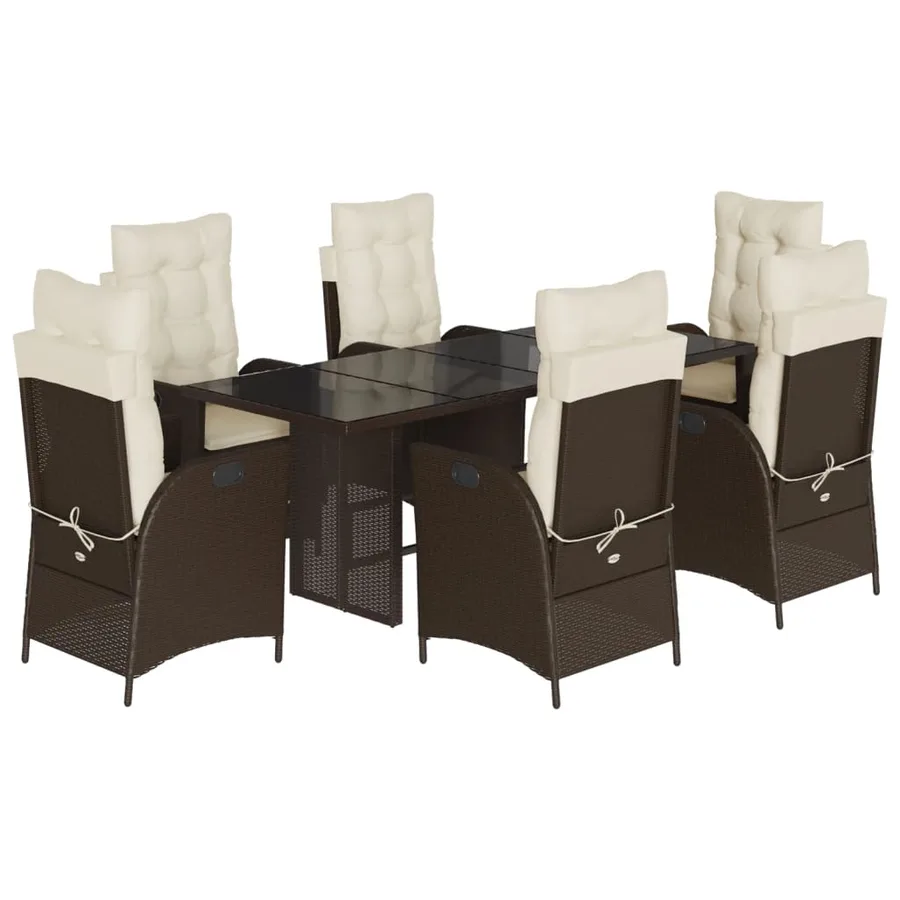 Ensemble à manger de jardin et coussins 7 pcs marron rotin - 2