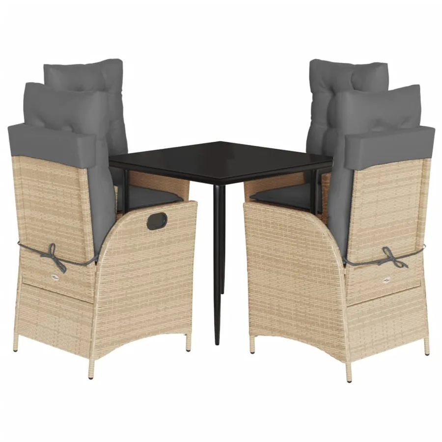 Ensemble à manger de jardin avec coussins 5pcs Beige poly rotin - 2