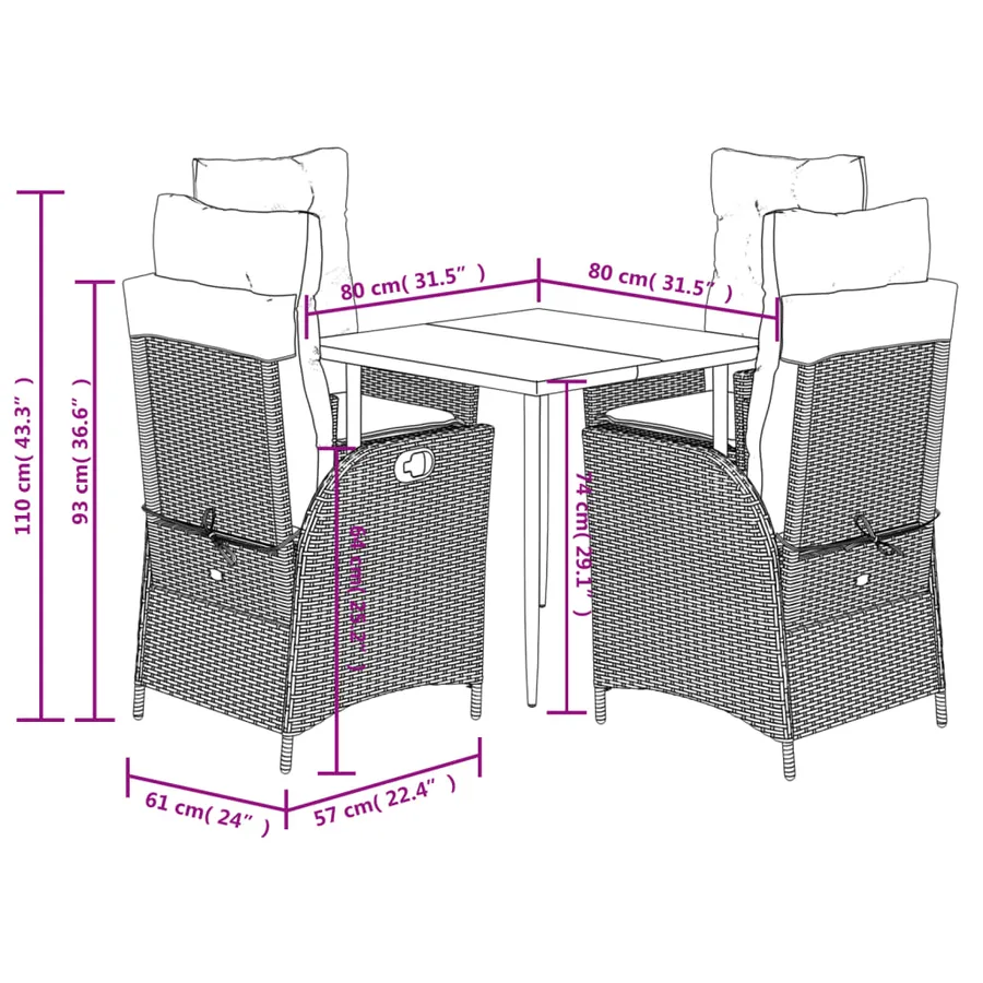 Ensemble à manger de jardin avec coussins 5pcs Beige poly rotin - 9