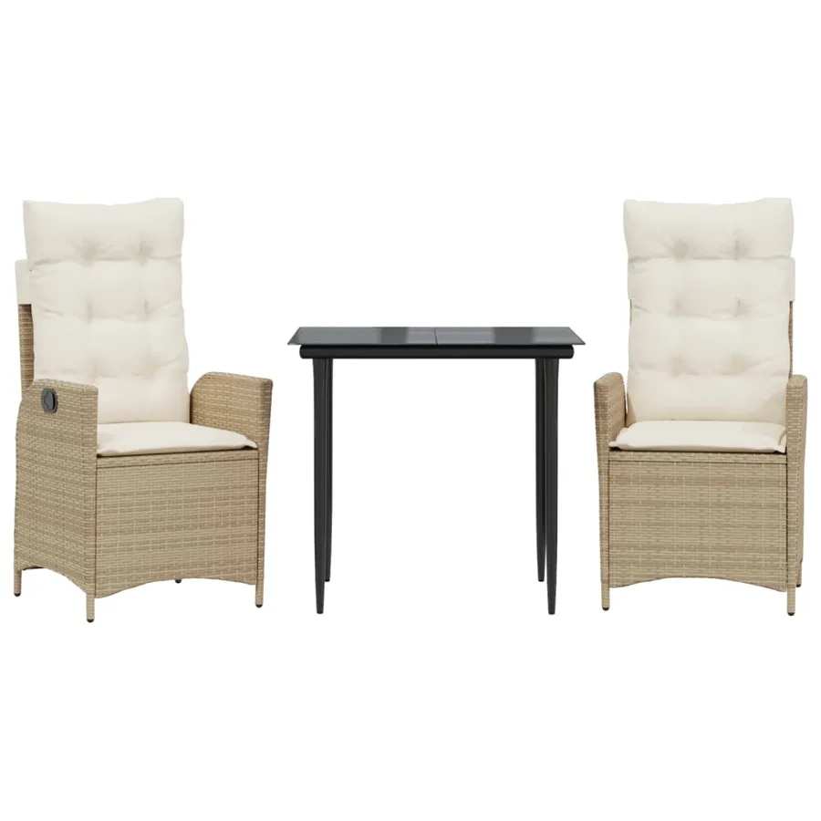 Ensemble à manger de jardin et coussins 3 pcs Beige poly rotin - 2