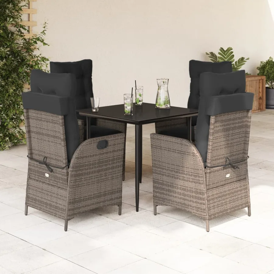 Ensemble à manger de jardin 5 pcs coussins gris résine tressée