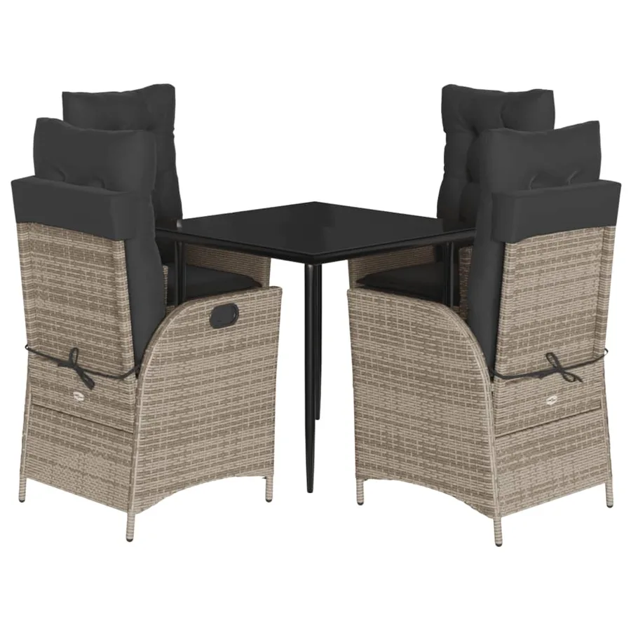 Ensemble à manger de jardin 5 pcs coussins gris résine tressée - 2