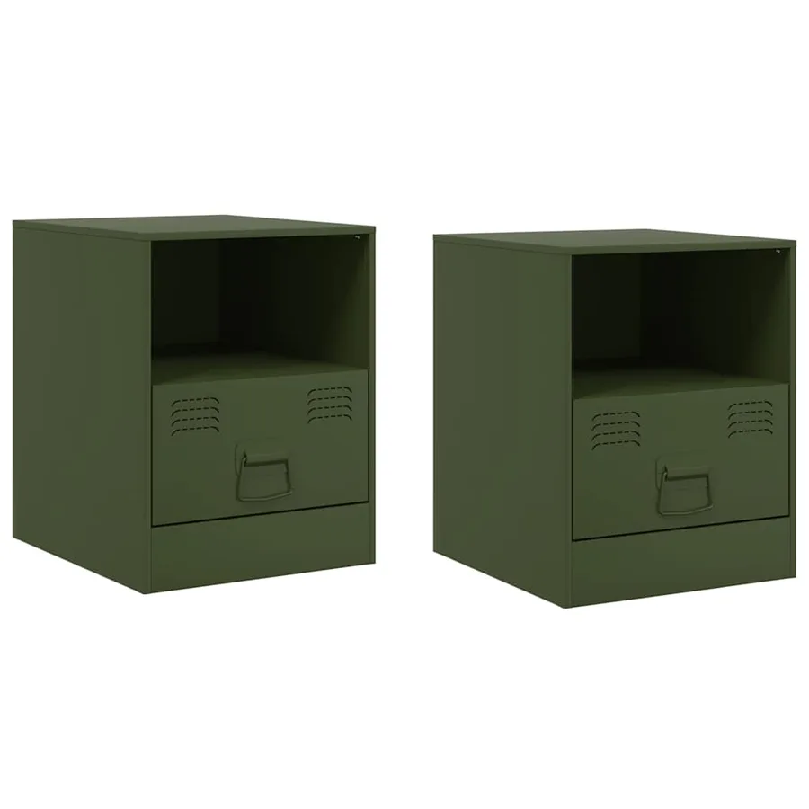 Tables de chevet 2 pcs vert olive 34,5x39x44 cm acier - 2