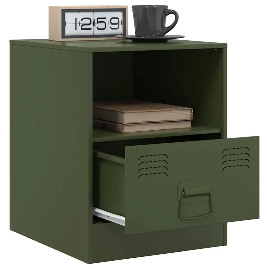 Tables de chevet 2 pcs vert olive 34,5x39x44 cm acier - 4