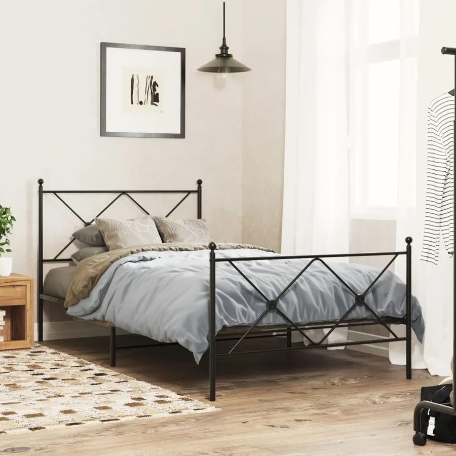 Cadre de lit métal sans matelas et pied de lit noir 100x200 cm