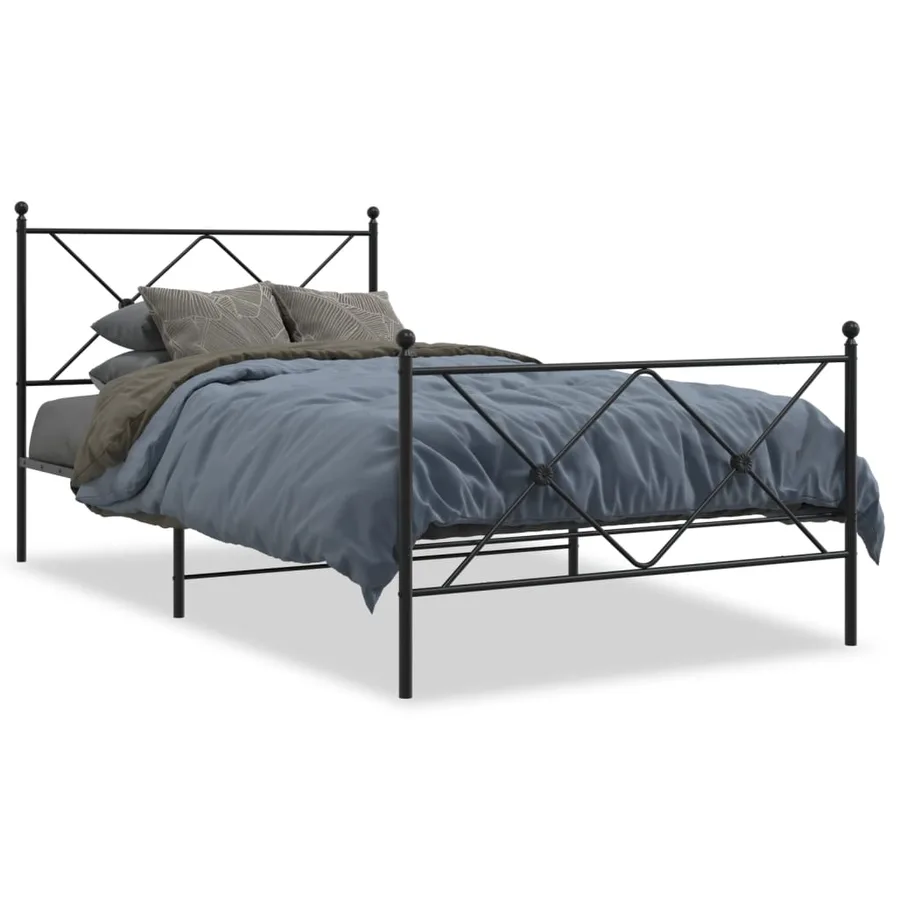 Cadre de lit métal sans matelas et pied de lit noir 100x200 cm - 2